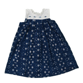 Snowflakes In Indigo: Soft Gathered Frock With Delicate Yoke Work