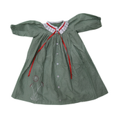 Meadow Bloom-Elegant Cotton Hand-Embroidered In Forest Green With Front Button Accents.
