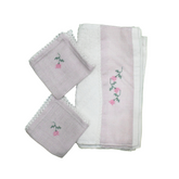 Hand Embroidered Floral Towel and Napkin Set of 4