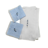 Blue Blossom Hand-Embroidered Towel & Napkin Set