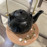 White Floral Hand-Embroidered Potmats