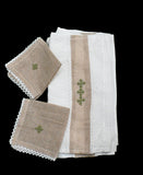 Earth & Thread: Hand-Embroidered Jute Napkin Set with Plush White Towels