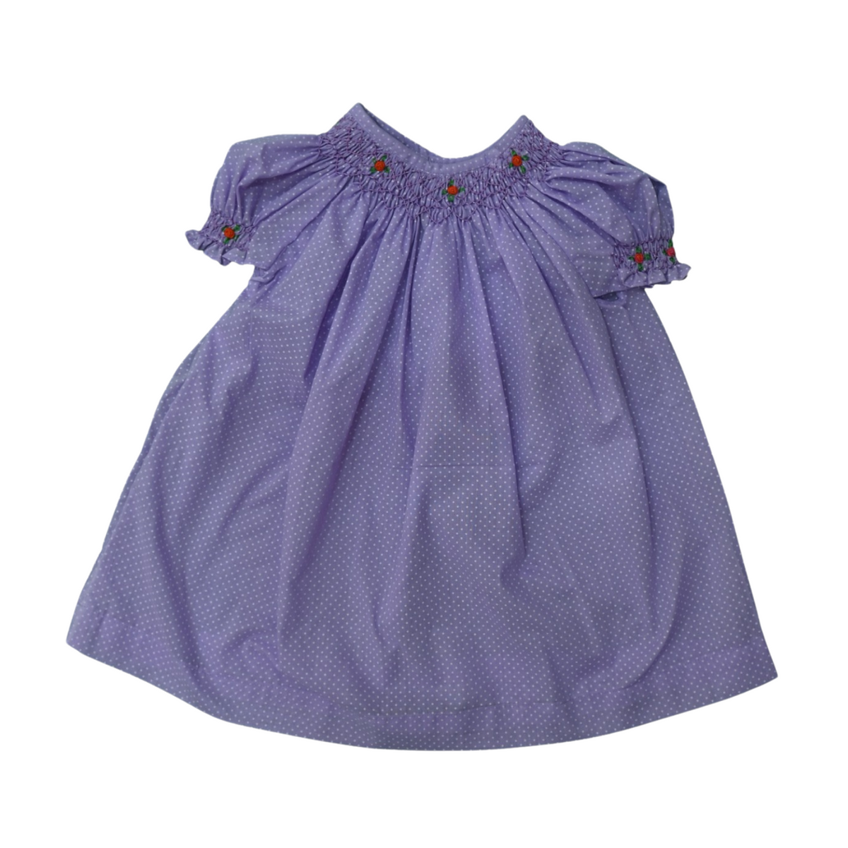 Purple Puff - Polka Dots Smocked Cotton Frock