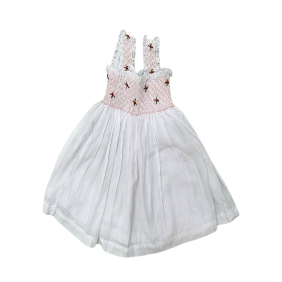 Cheerful Charm: Hand Smocked White  Frock In Soft Cotton