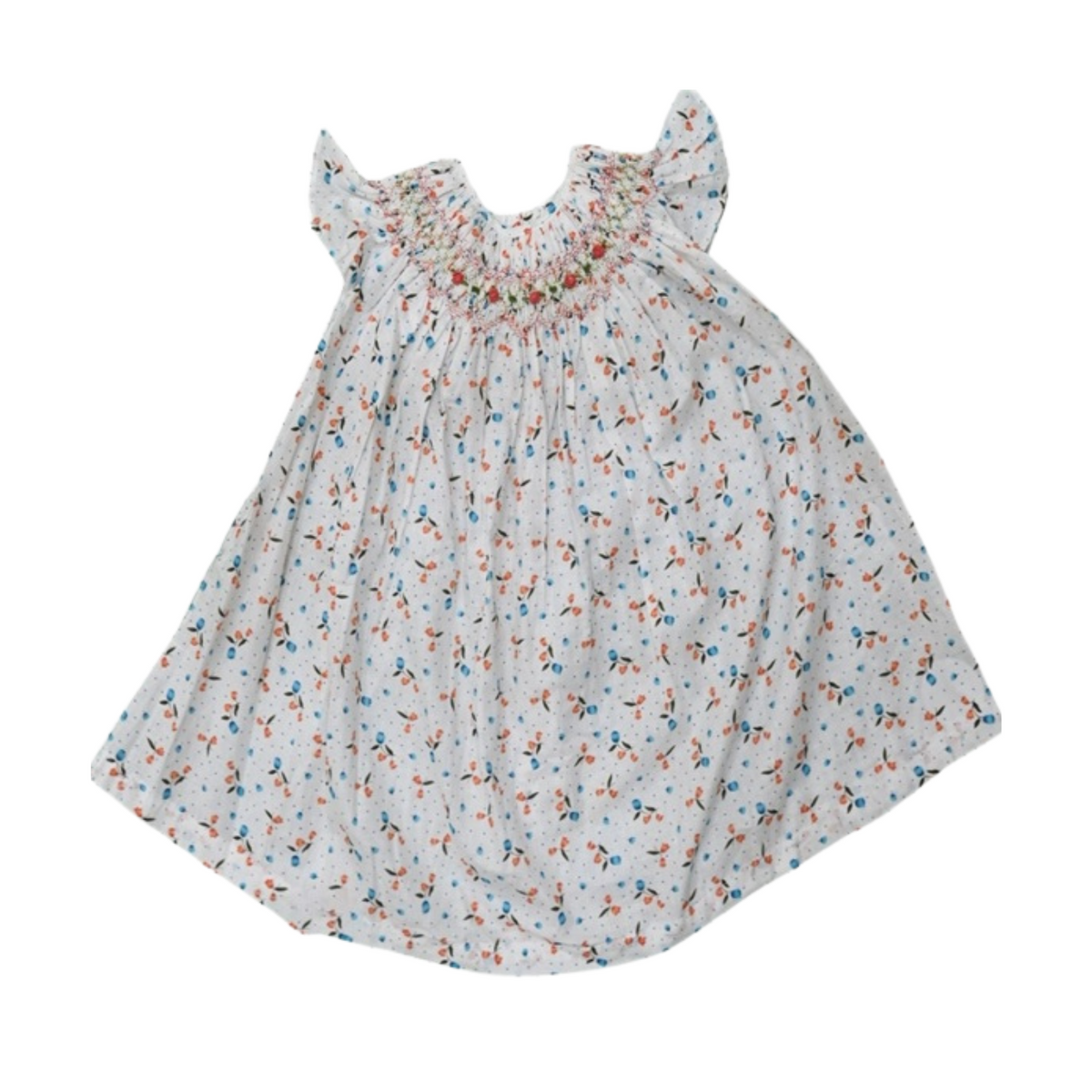 Ivory Bloom: A Delicate Dress With Hand Smocking And Intricate Yoke Embroidery