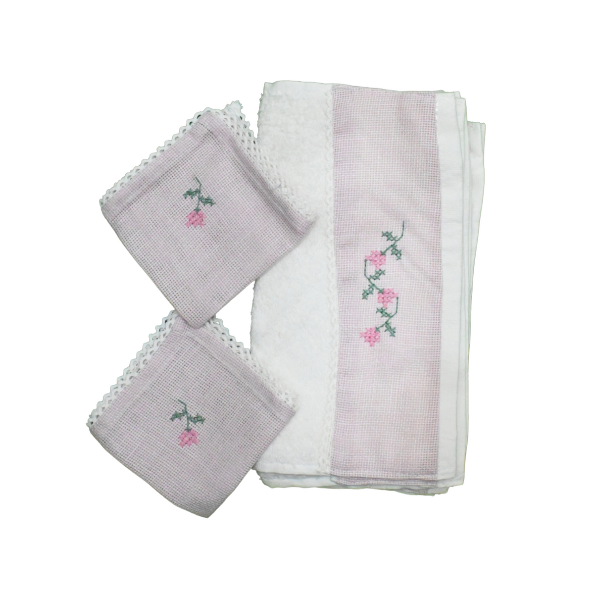 Hand Embroidered Floral Towel and Napkin Set of 4