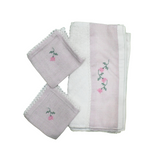 Hand Embroidered Floral Towel and Napkin Set of 4