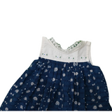 Indigo Whispers-Soft Gathered Cotton Frock With Delicate Hand- Embroidery On The Yoke