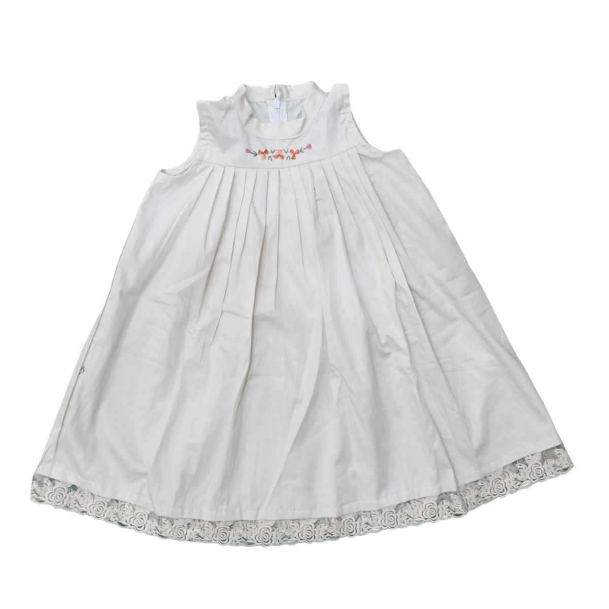 Whispers Of Lace-  Elegant High Yoke Cotton Dress With Delicate Embroidery And Organza Lace Detailing