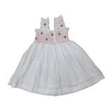 Cheerful Charm: Hand Smocked White  Frock In Soft Cotton