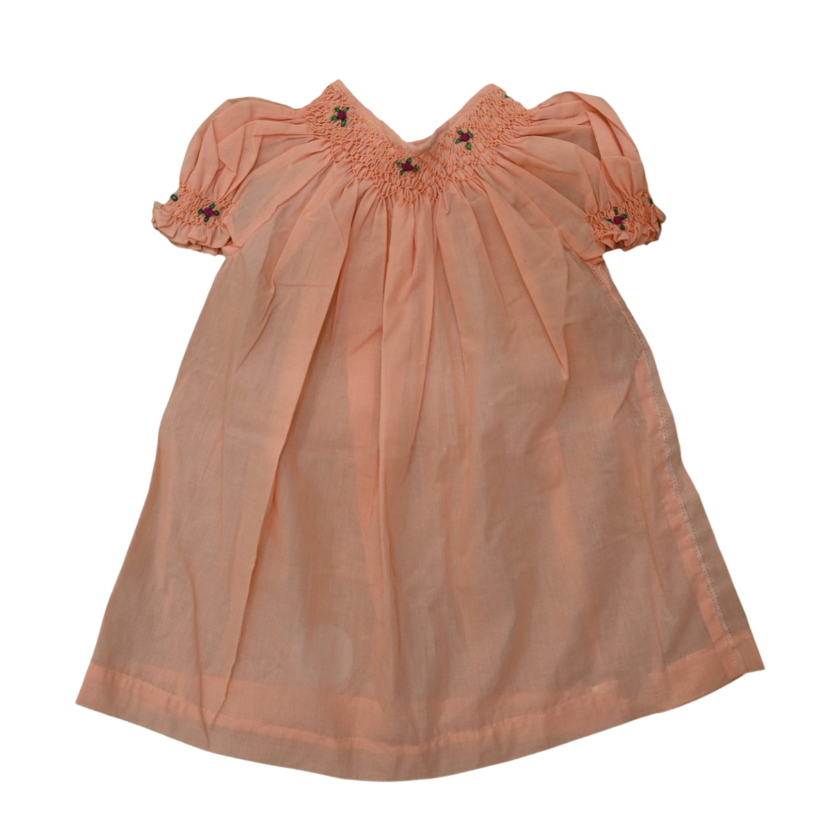 Sunny Dots: Playful Peach Polka Dot Smocked Cotton Frock