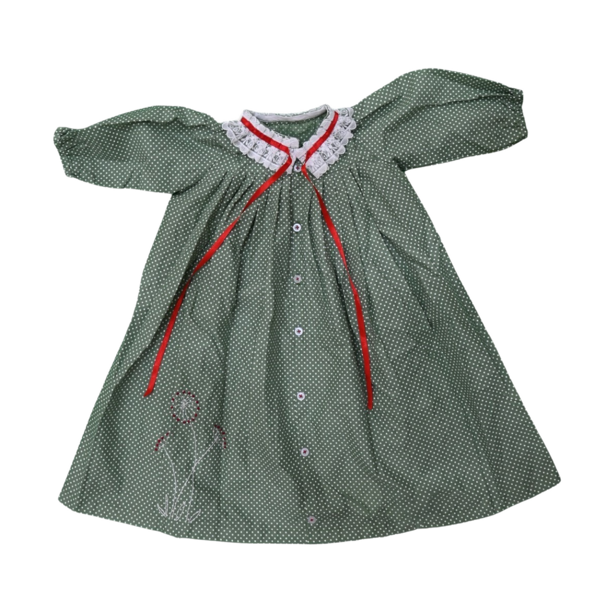Meadow Bloom-Elegant Cotton Hand-Embroidered In Forest Green With Front Button Accents.