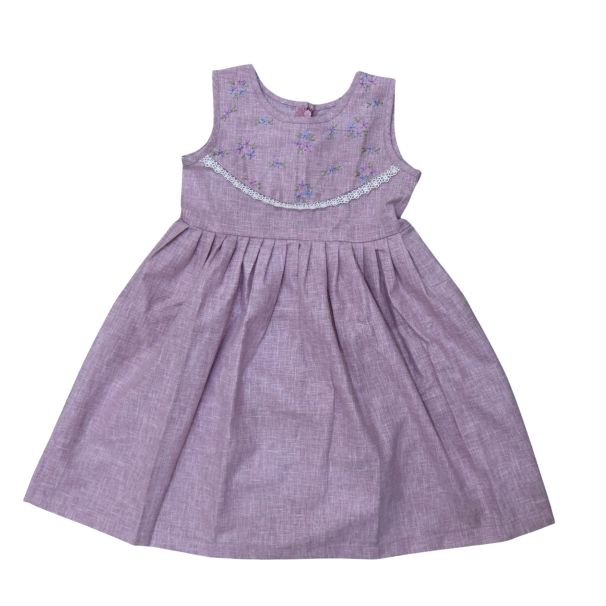 Floral Charm in Lavender - Embroidered Yoke on Linen Cotton