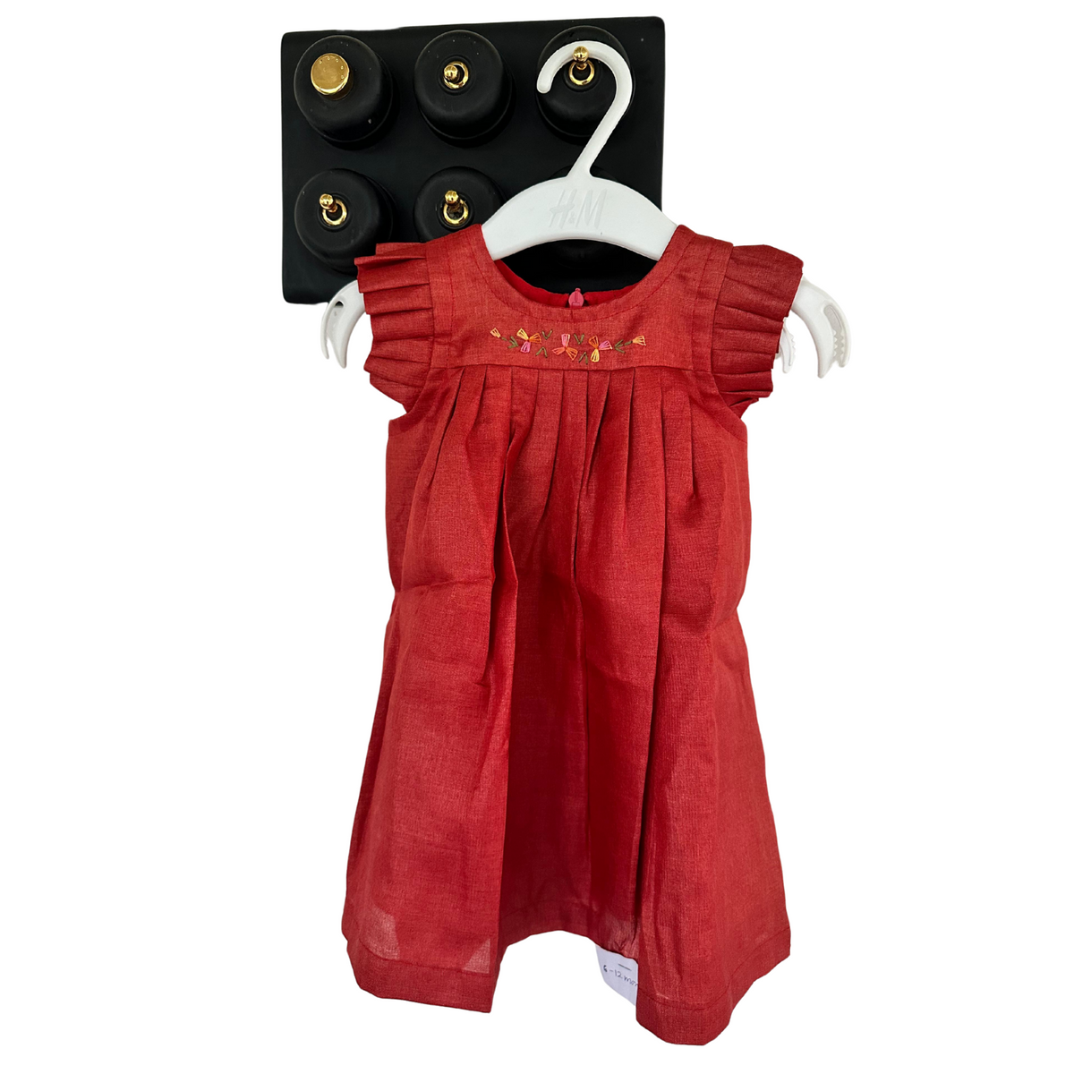 Crimson Charm: Hand-Embroidered Pleated Frock In Pure Tussar Silk With Cotton Lining