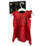 Crimson Charm: Hand-Embroidered Pleated Frock In Pure Tussar Silk With Cotton Lining