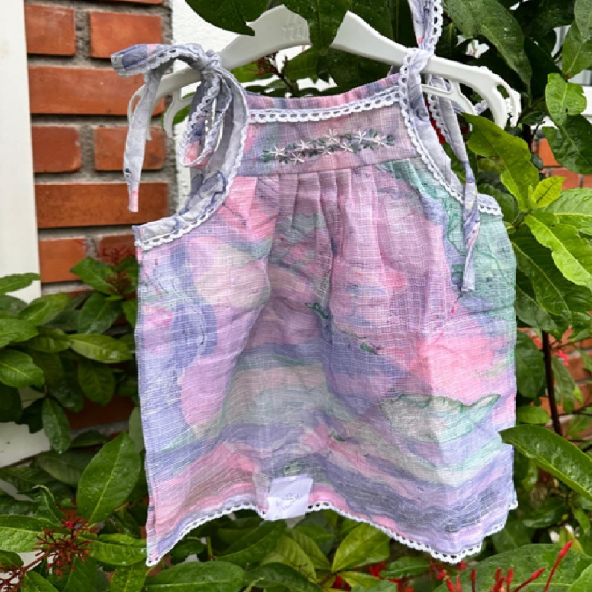 Pastel Breeze Shoulder-Cotton Kota Tie Frock With Lining