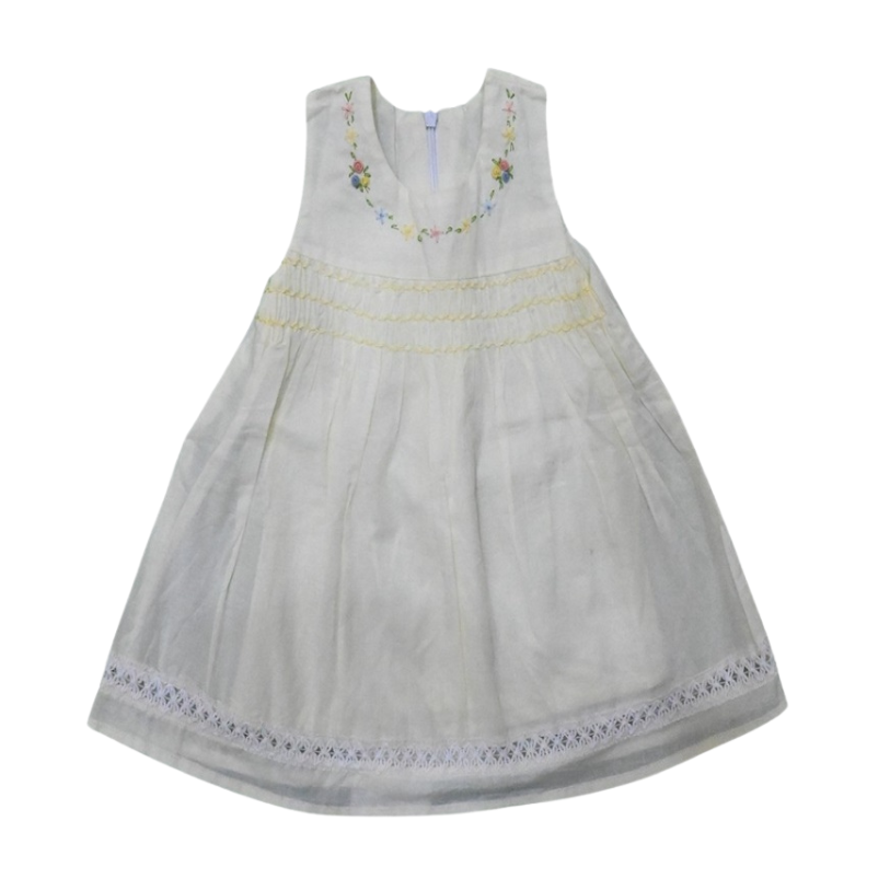 Whipped Lemon Cream-Soft Cotton Smocked Frock, Fully Lined