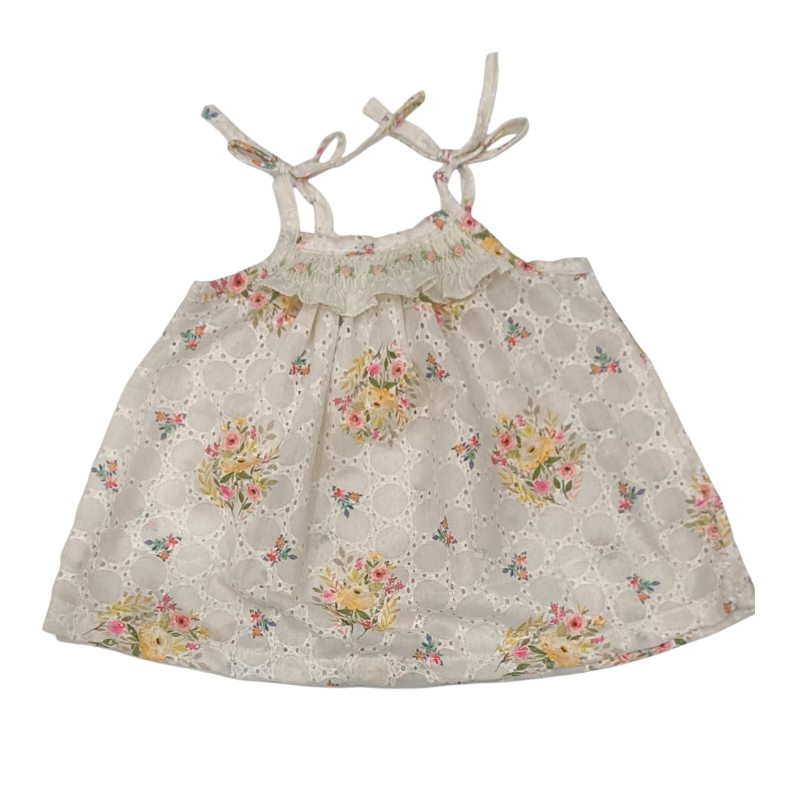 Meadow Bloom Hakoba Cotton Tie Up Dress With Smocked Neckline