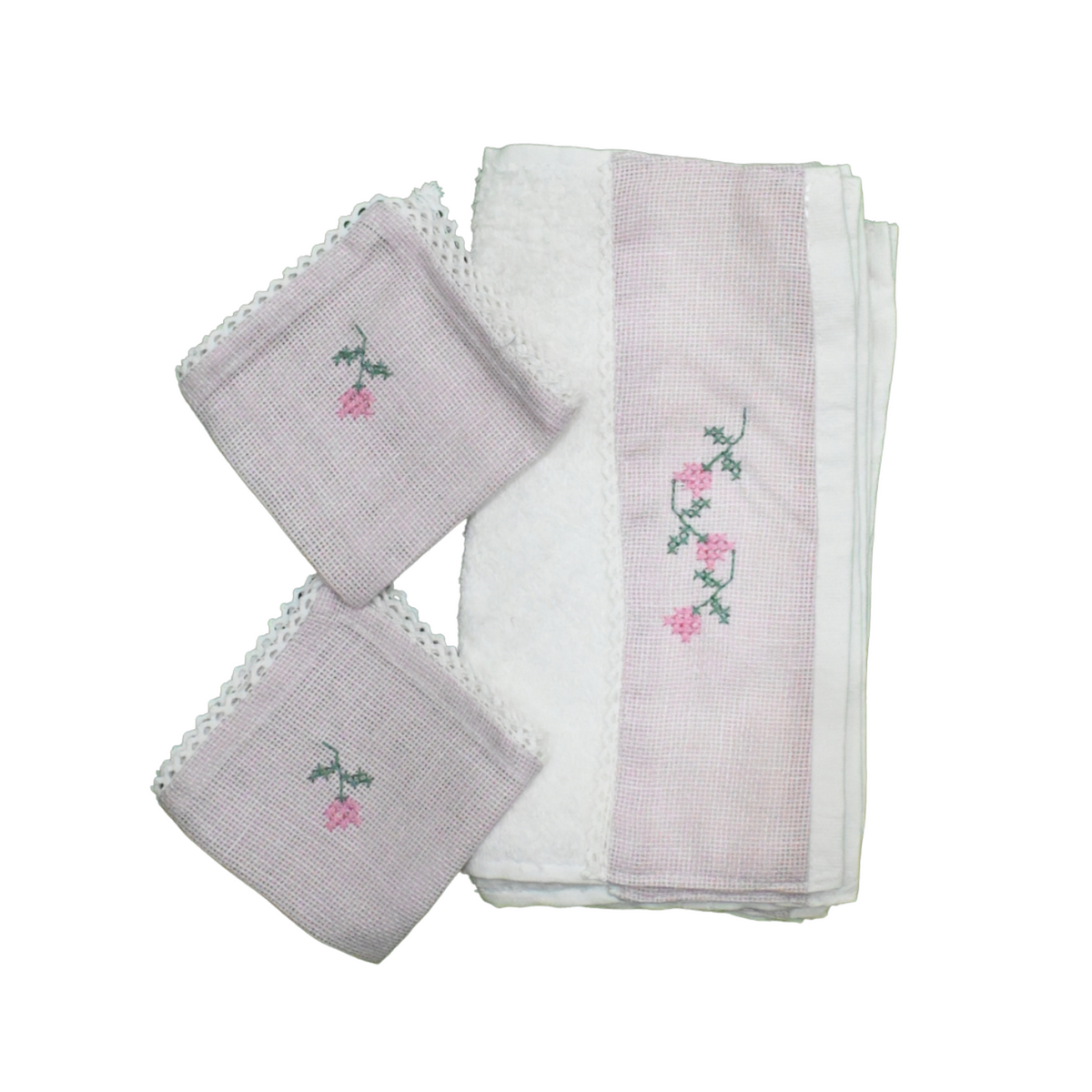 Hand Embroidered Floral Towel and Napkin Set of 4