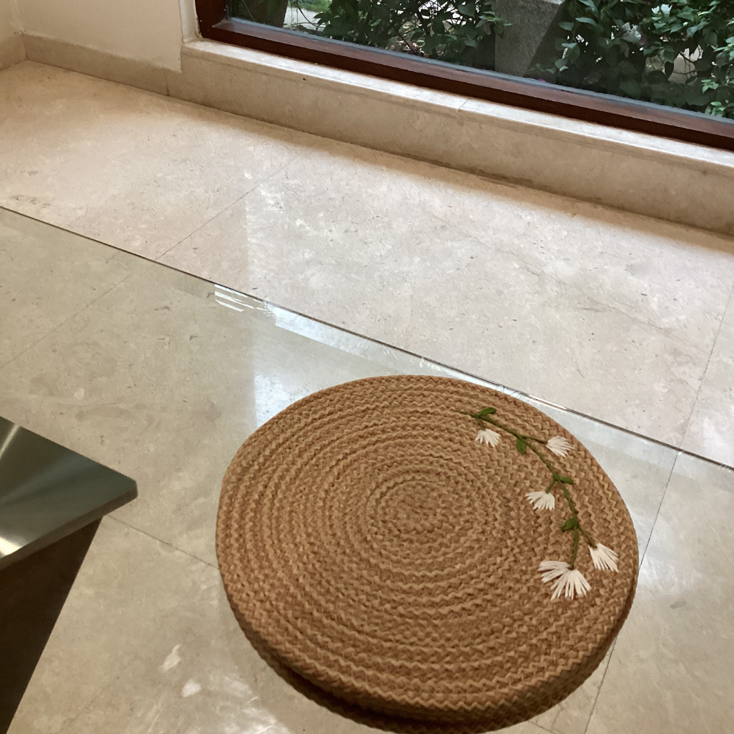 White Floral Hand-Embroidered Potmats