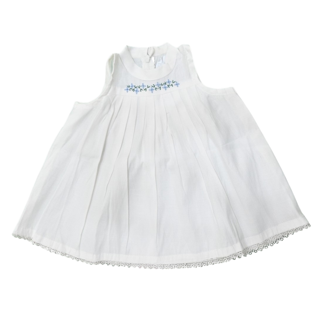 Whispers of Lace: A Graceful Italian Cotton Fabric Dress With Yoke And Delicate Embroidery